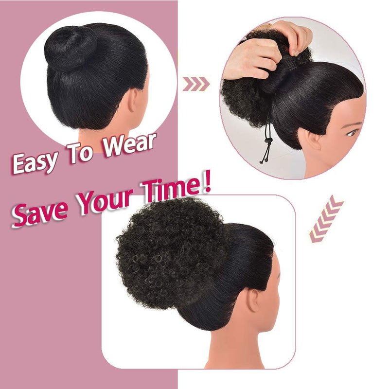 rosmile Afro Puff Drawstring Ponytail Extension for Black Women, Premium Dark Brown 2# 80gram Short Synthetic Afro Puff Ponytail for Natural Hair, Clip On Kinky Drawstring Curly Ponytail Bun - Image 3